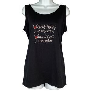 NWOT Gildan Ultra Cotton Swarovski Rhinestone Tank Top Black XL Wine Drinking